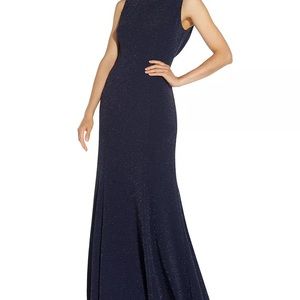 Adrianna Papell Metallic Knit Cowl Back Gown
